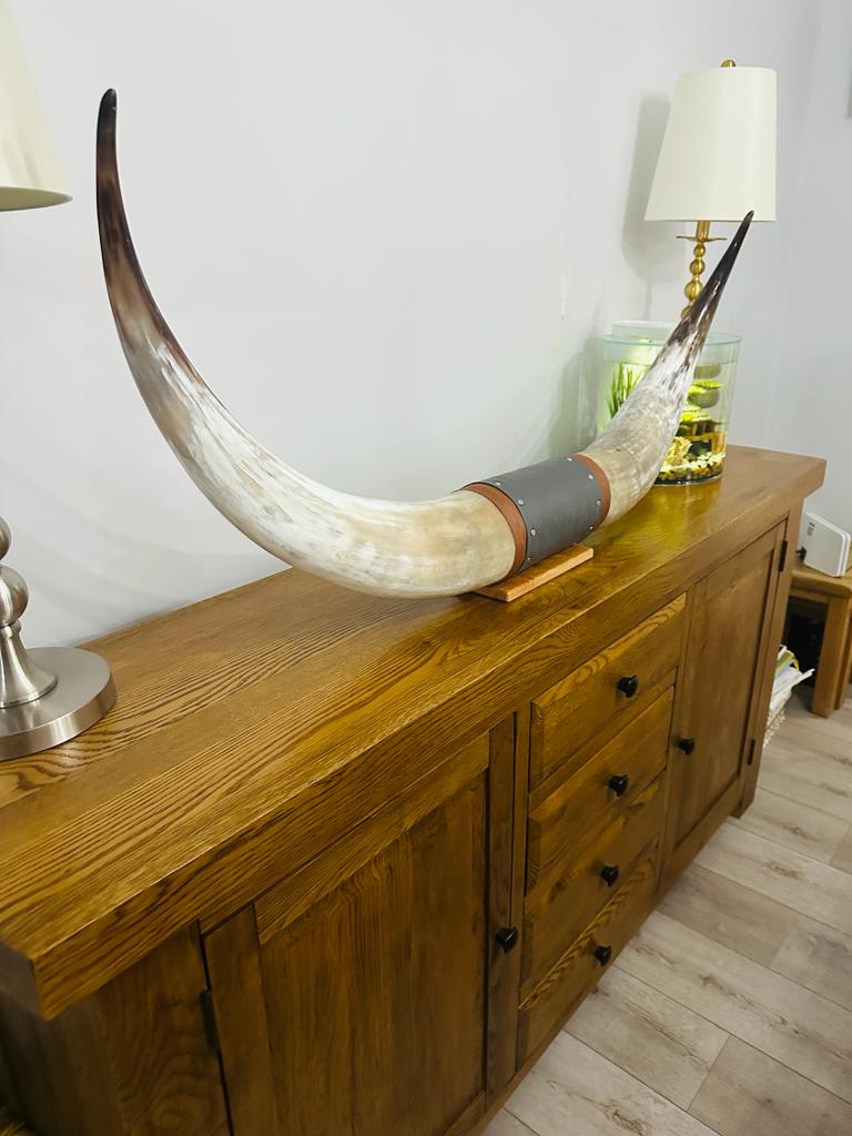 Authentic Real Bull Longhorn/Leather Horn Mount - 50" to 53" - Steer Horns Truck Wall Hangings and Wall Decor